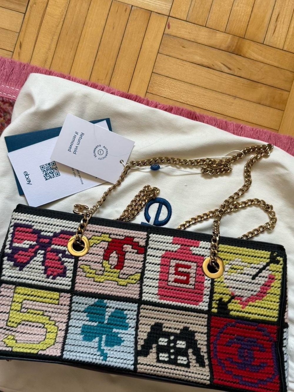 CHANEL Multicolor Embroidered Patchwork Precious Symbols Chain Shoulder Bag - Picture 5 of 8